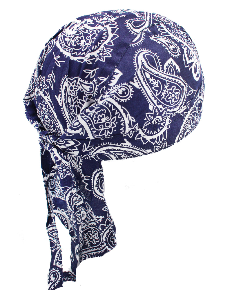 Navy Blue Paisley Skull Cap Bandana Style