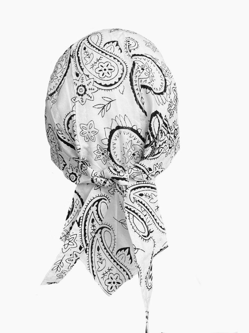 Bright White Paisley Skull Cap Bandana Style