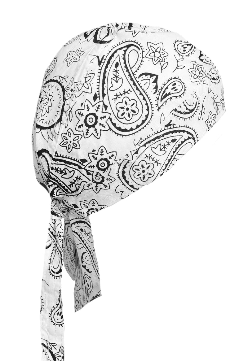 Bright White Paisley Skull Cap Bandana Style