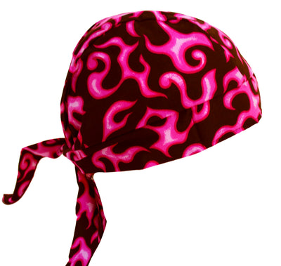 Hot Pink Flame Skull Cap Hat Bandana
