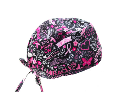 Pink Ribbon Breast Cancer Awareness Support Scrub Cap Hat