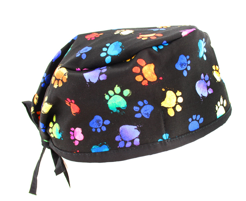 Black Colorful Little Dog Paw Prints Black Scrub Cap Hat