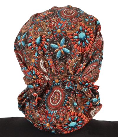 Banded Bouffant Coral Indian Jewel Inspired Scrub Cap Hat