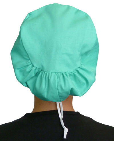 Cord Lock Bouffant Solid Green Scrub Cap Hat