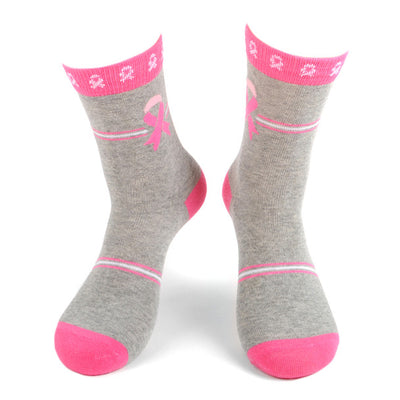 Grey Women's Breast Cancer Pink Ribbon Novelty Socks