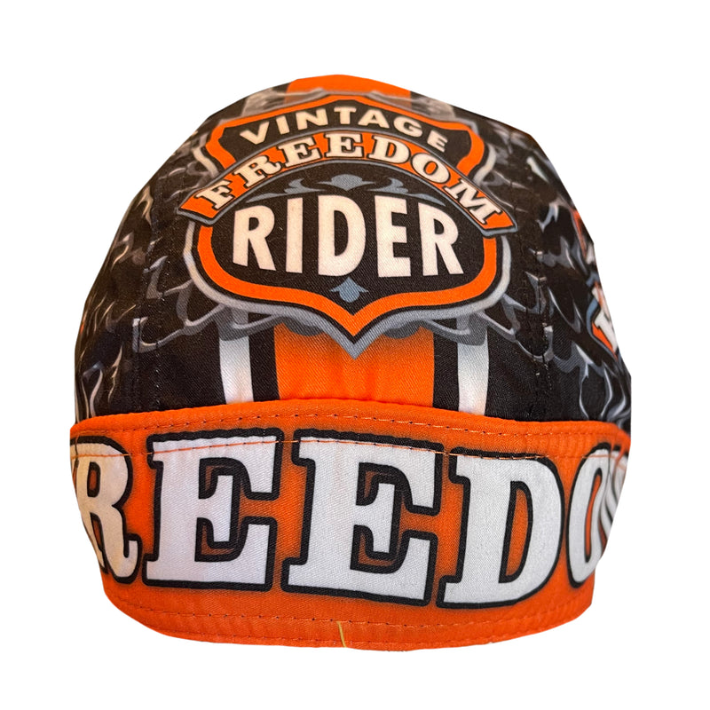 Vintage Freedom Rider Orange & Black Skull Durag Cap Bandana
