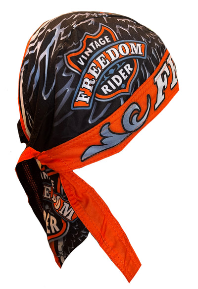 Vintage Freedom Rider Orange & Black Skull Durag Cap Bandana