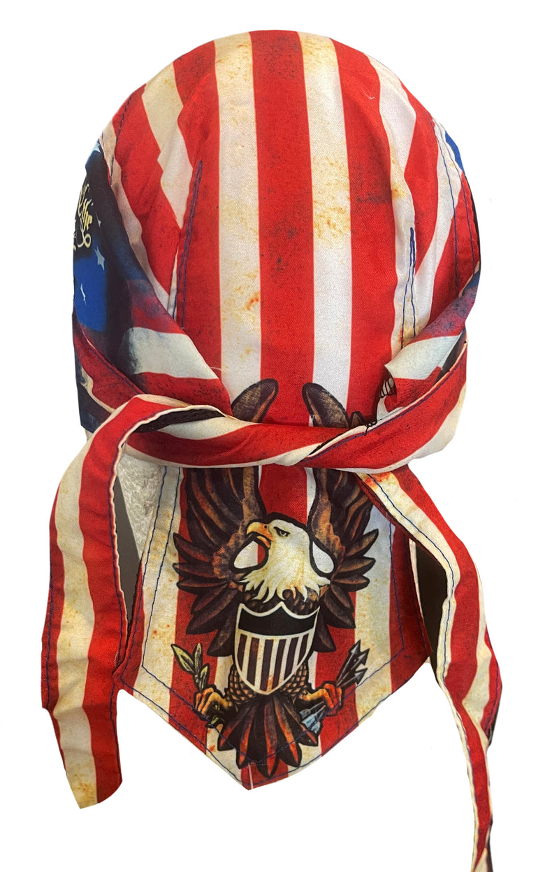 Vintage Land of the Free American Flag Skull Durag Cap Headwrap