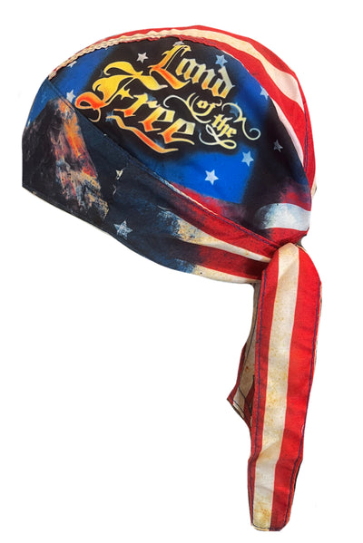 Vintage Land of the Free American Flag Skull Durag Cap Headwrap
