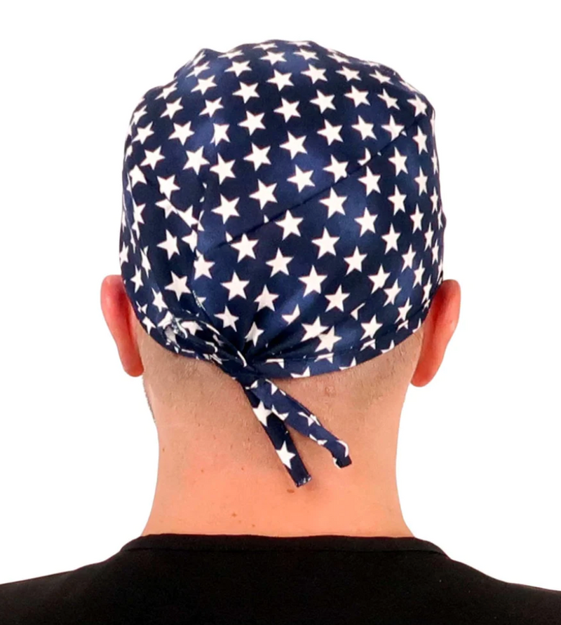 Navy Blue with White Stars USA American Patriotic Scrub Cap Hat