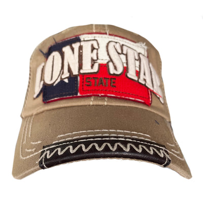 Texas Lonestar 6 Panel Baseball Cap Hat, Tan & Brown