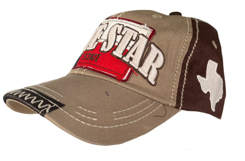 Texas Lone Star 6 Panel Baseball Cap Dad Hat Brown
