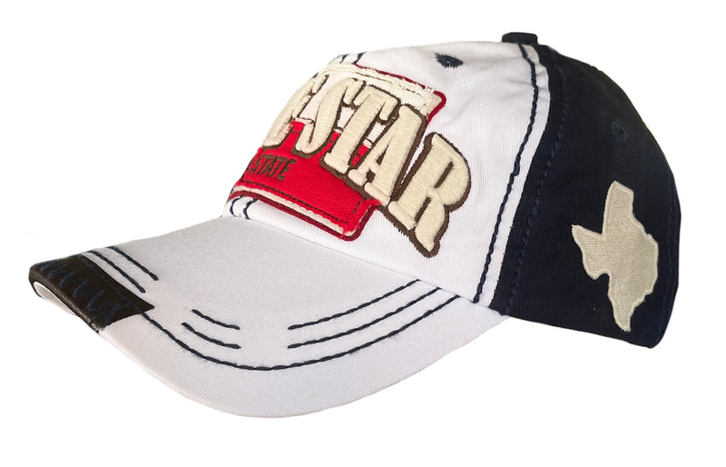 Texas Lonestar 6 Panel Baseball Cap Hat, Navy & White
