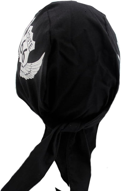 Black Route 66 Fitted Bandana Du Rag Headwrap Skull Cap Hat