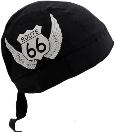 Black Route 66 Fitted Bandana Du Rag Headwrap Skull Cap Hat