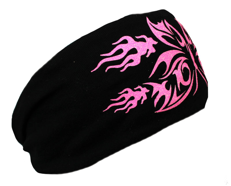Pink Glitter Butterfly Black Stretch Headband