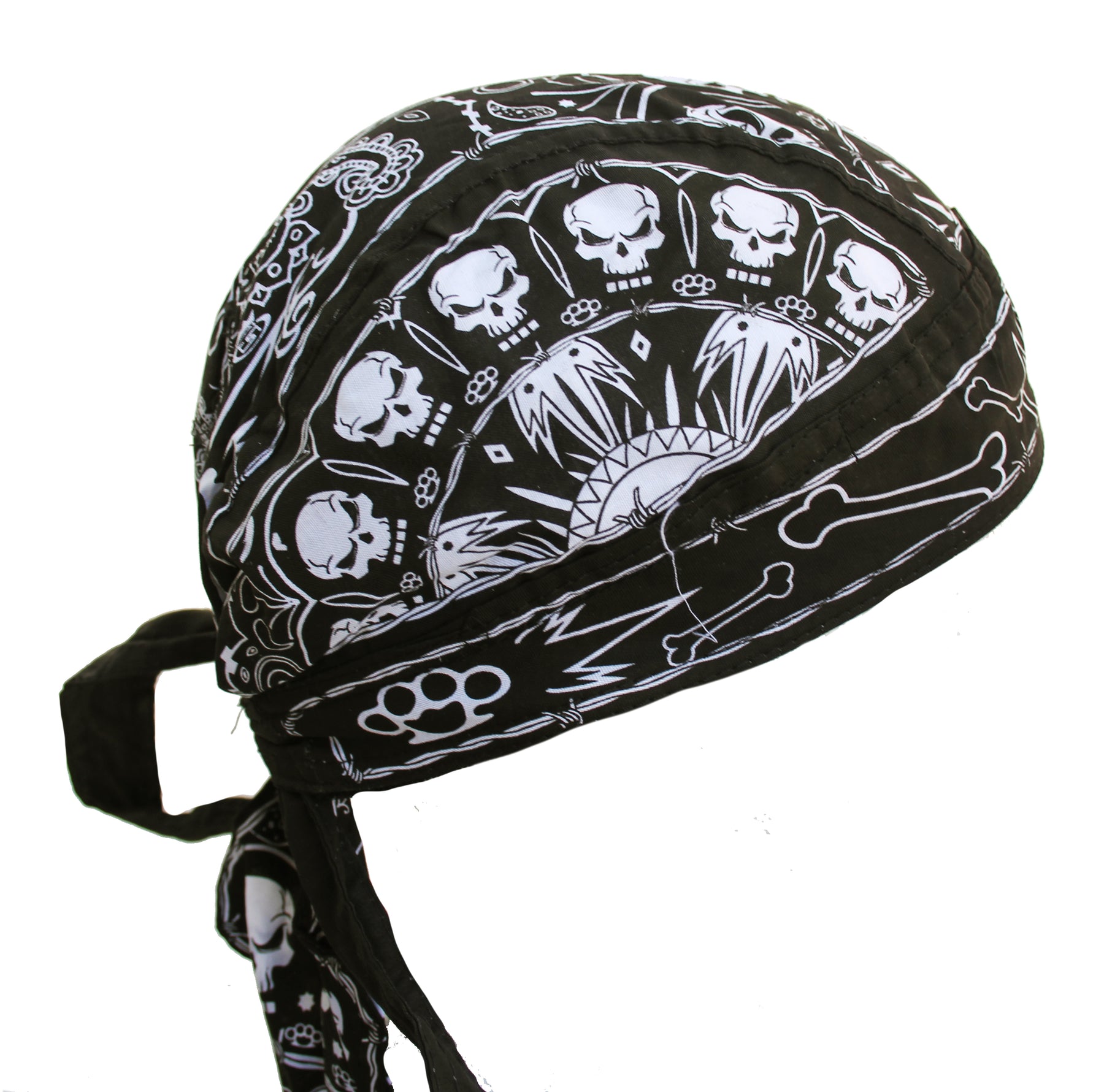 Fitted Bandana White Black Skull Cap Fitted Du Rag Headwrap