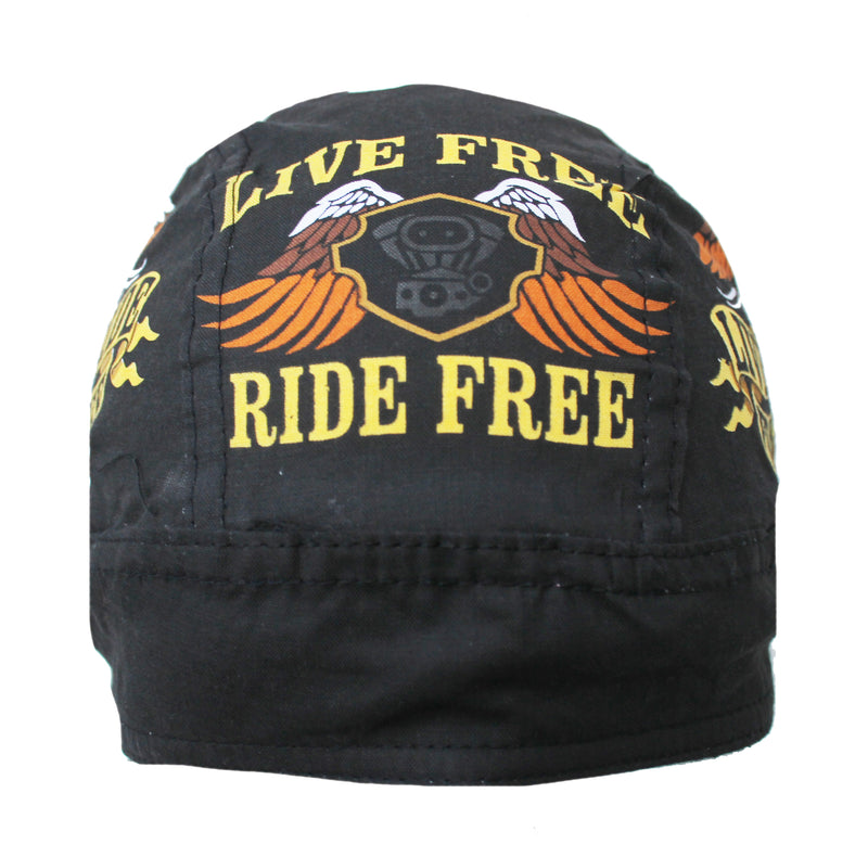 Live Free Ride Free Black Biker Skull Cap