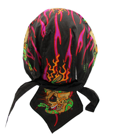 Bandana Skull Pink Rattle Snake Flame Fitted Du Rag Headwrap