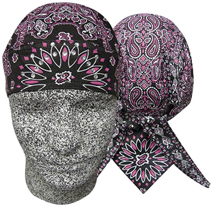 Danbanna Paisley Pink & Black Magenta Skull Bandana Cap