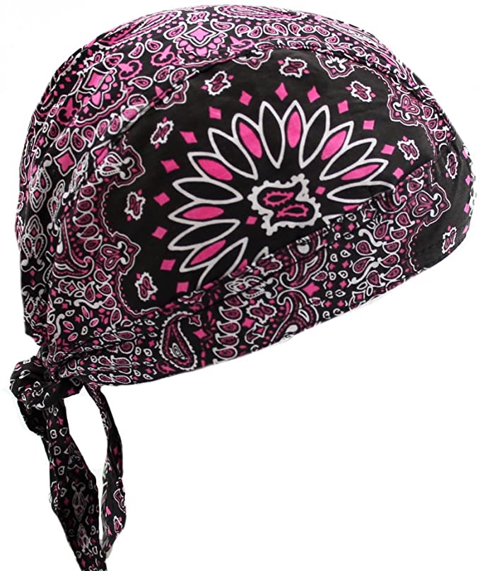 Danbanna Paisley Pink & Black Magenta Skull Bandana Cap
