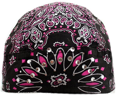 Danbanna Paisley Pink & Black Magenta Skull Bandana Cap