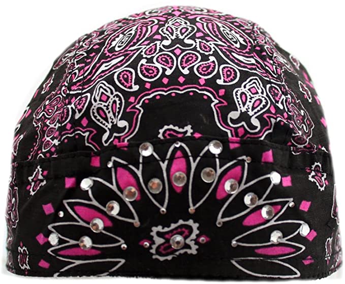 Danbanna Paisley Pink & Black Magenta Skull Bandana Cap