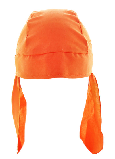 Solid Orange Skull Cap Hat Bandana Tie & Full Neck Protection