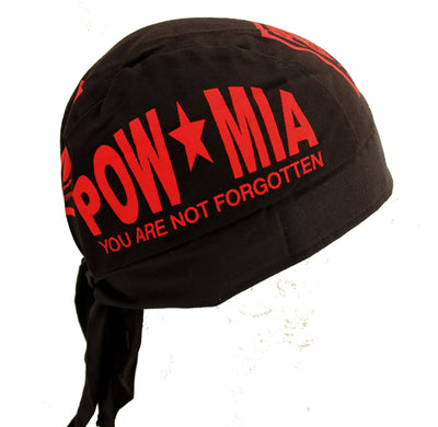 Black & Red POW MIA Military Skull Cap