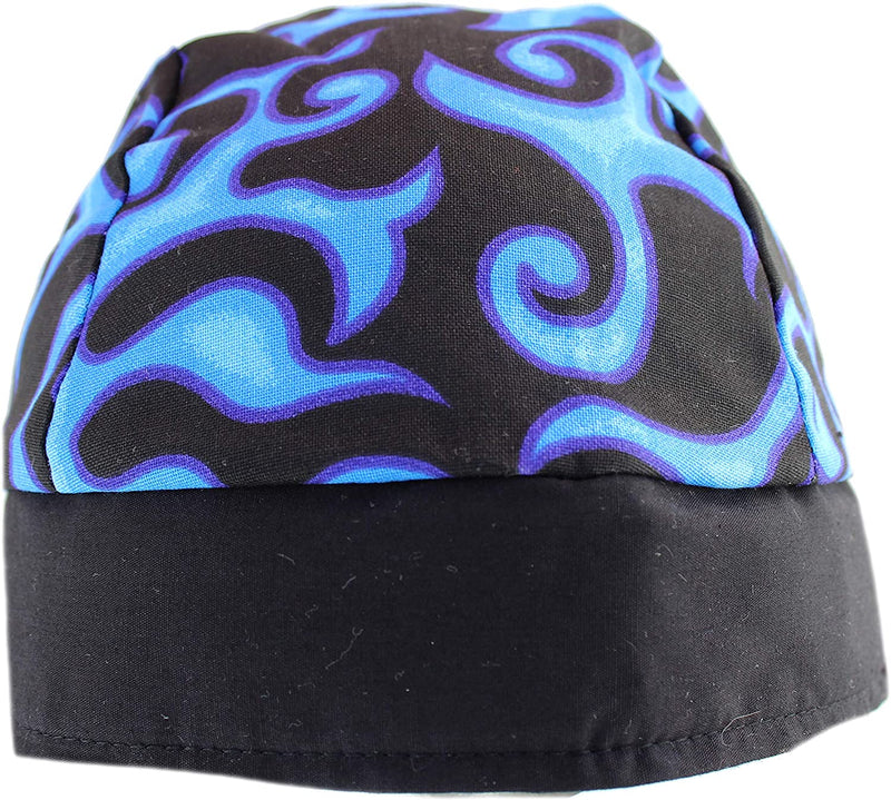 Hot Neon Blue Tribal Flame 2 Skull Cap Hat