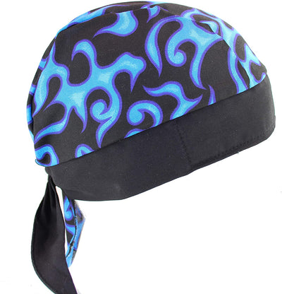 Hot Neon Blue Tribal Flame 2 Skull Cap Hat