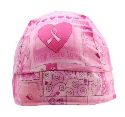 Pink Ribbon Breast Cancer Awareness Hearts & Flowers Skull Cap