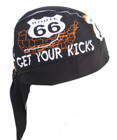 Black Orange Route 66 Fitted Bandana Du Rag Headwrap Skull Cap Hat