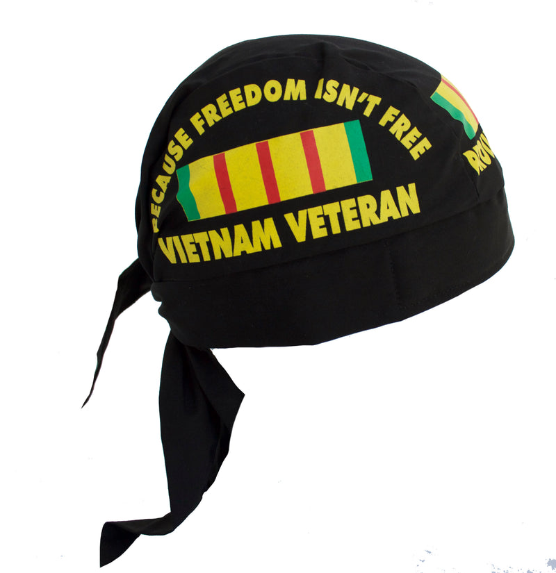 Proud Vietnam Veteran Black Skull Cap Hat Bandana with Tie