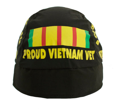 Proud Vietnam Veteran Black Skull Cap Hat Bandana with Tie
