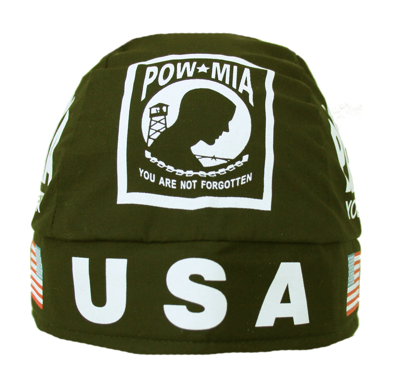 Flag POW MIA Military Black Skull Cap Hat Bandana with Tie