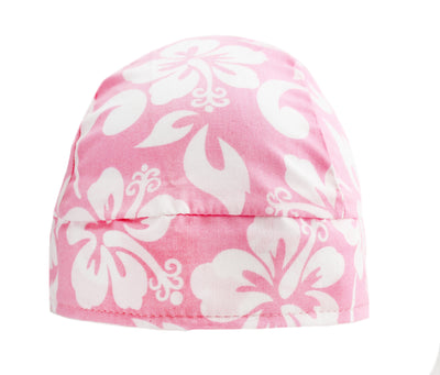 Hawaiian Tropical Pink & White Flower Skull Cap Hat