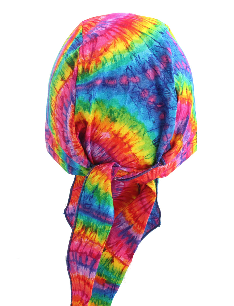 Woodstock Style Tie Dye Rainbow Skull Cap Hat Head Wrap