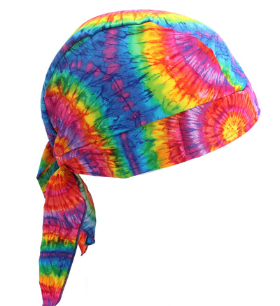 Woodstock Style Tie Dye Rainbow Skull Cap Hat Head Wrap