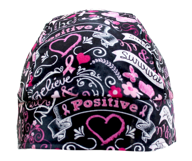 Pink Ribbon Breast Cancer Awareness Support Hearts Skull Cap Headwrap