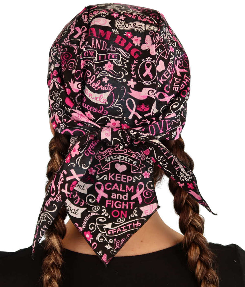 Pink Ribbon Breast Cancer Awareness Support Hearts Skull Cap Headwrap