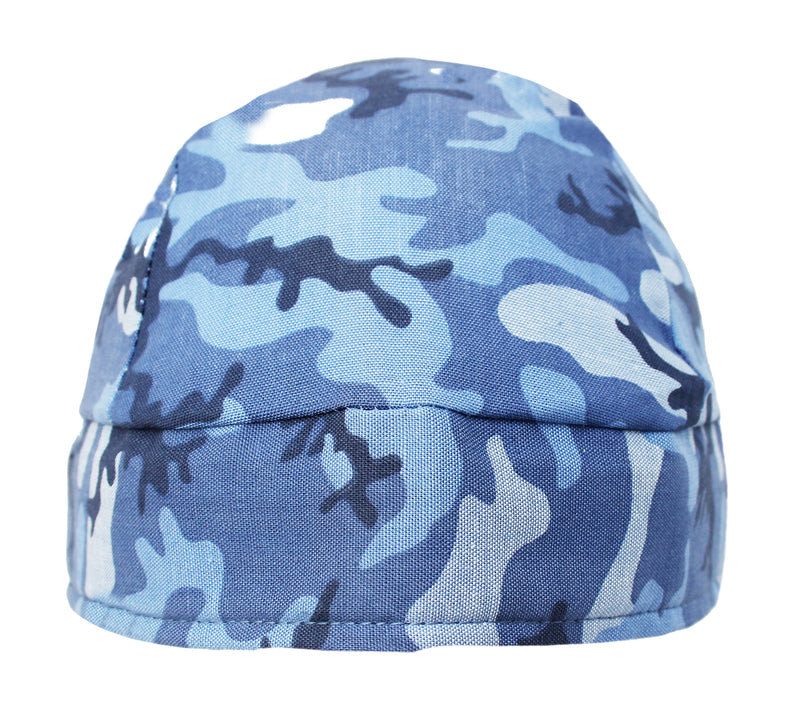 Blue Woodland Camo Bandana Skull Cap Hat