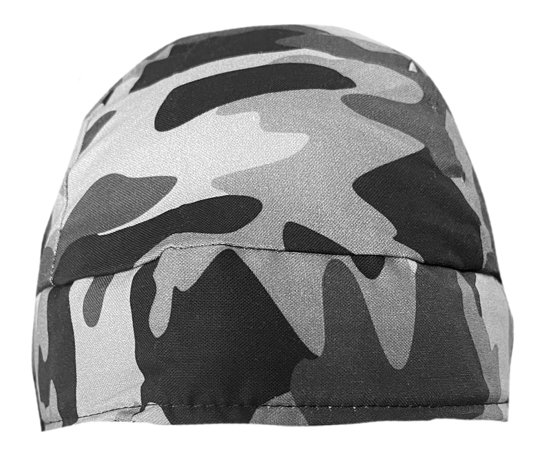 Black & Grey Woodland Camo Bandana Skull Cap Hat
