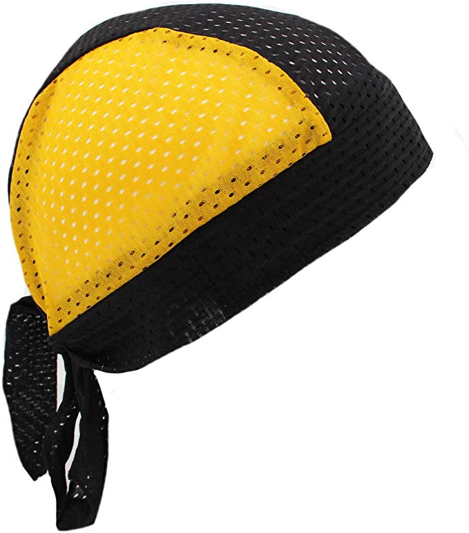 Wiz Khalifa Stretch Mesh Sport Easy Tie Du-rag Cap, Black & Yellow
