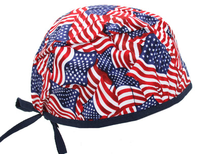 Stars & Stripes USA American Flag with Blue Trim Scrub Cap Hat
