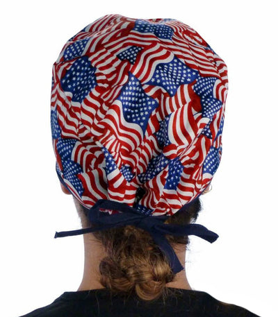 Stars & Stripes USA American Flag with Blue Trim Scrub Cap Hat