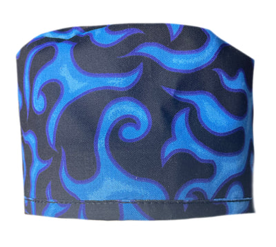 Electric Blue Flame Scrub Cap Hat