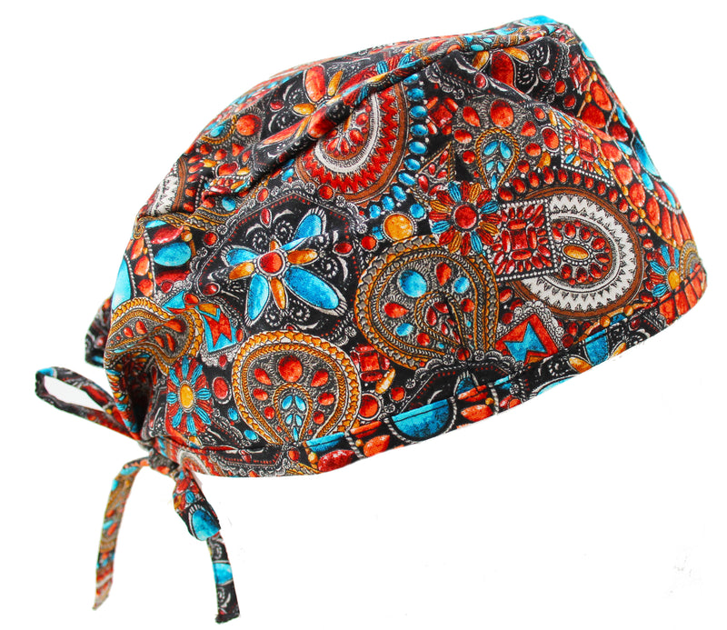 Coral Indian Jewel Surgical Scrub Cap Hat