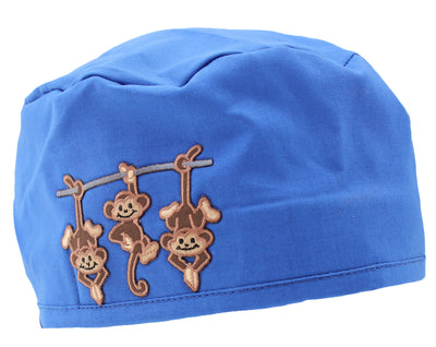 Royal Blue 3 Fun Monkeys Medical Scrub Cap Hat