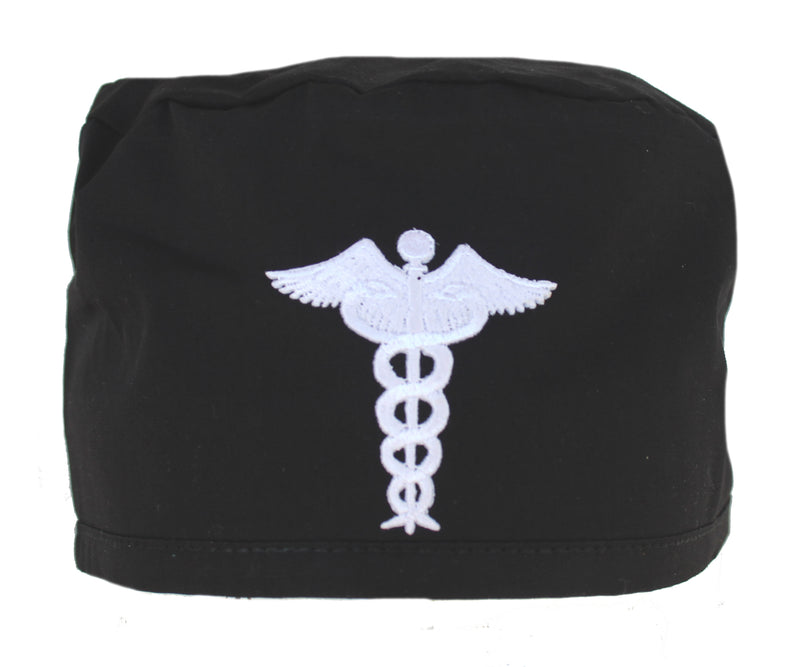 Black & White Physicians Symbol "Caduceus" Surgical Scrub Cap Hat